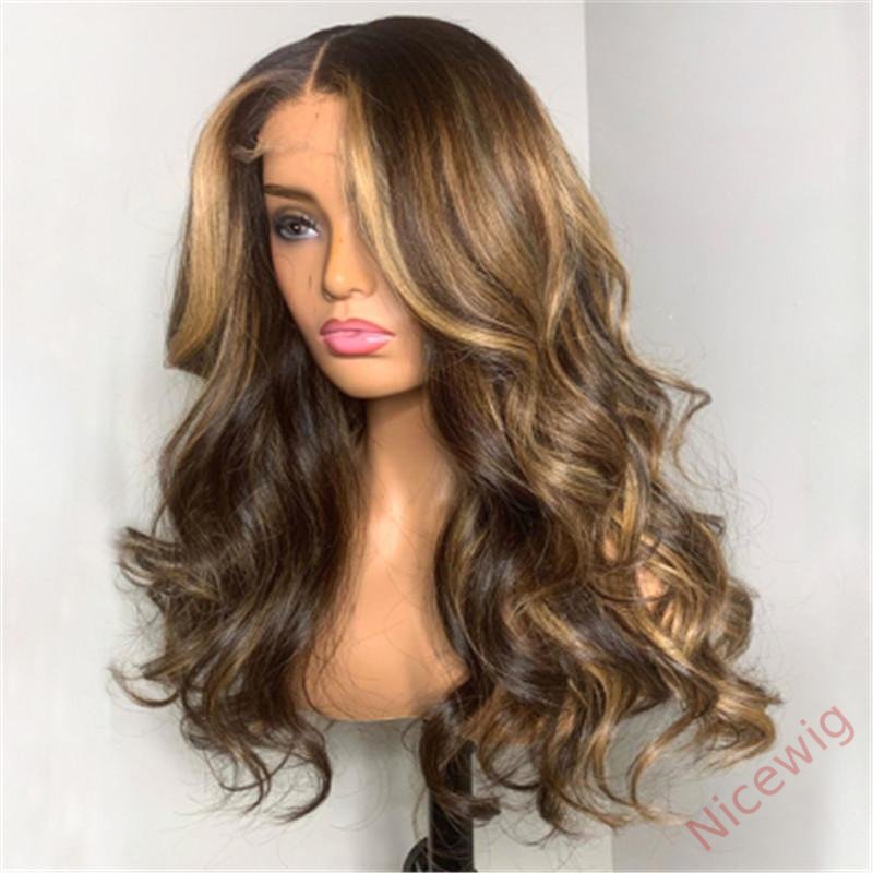 Brown Mixed Gold Brazilian Water Wave Wigs