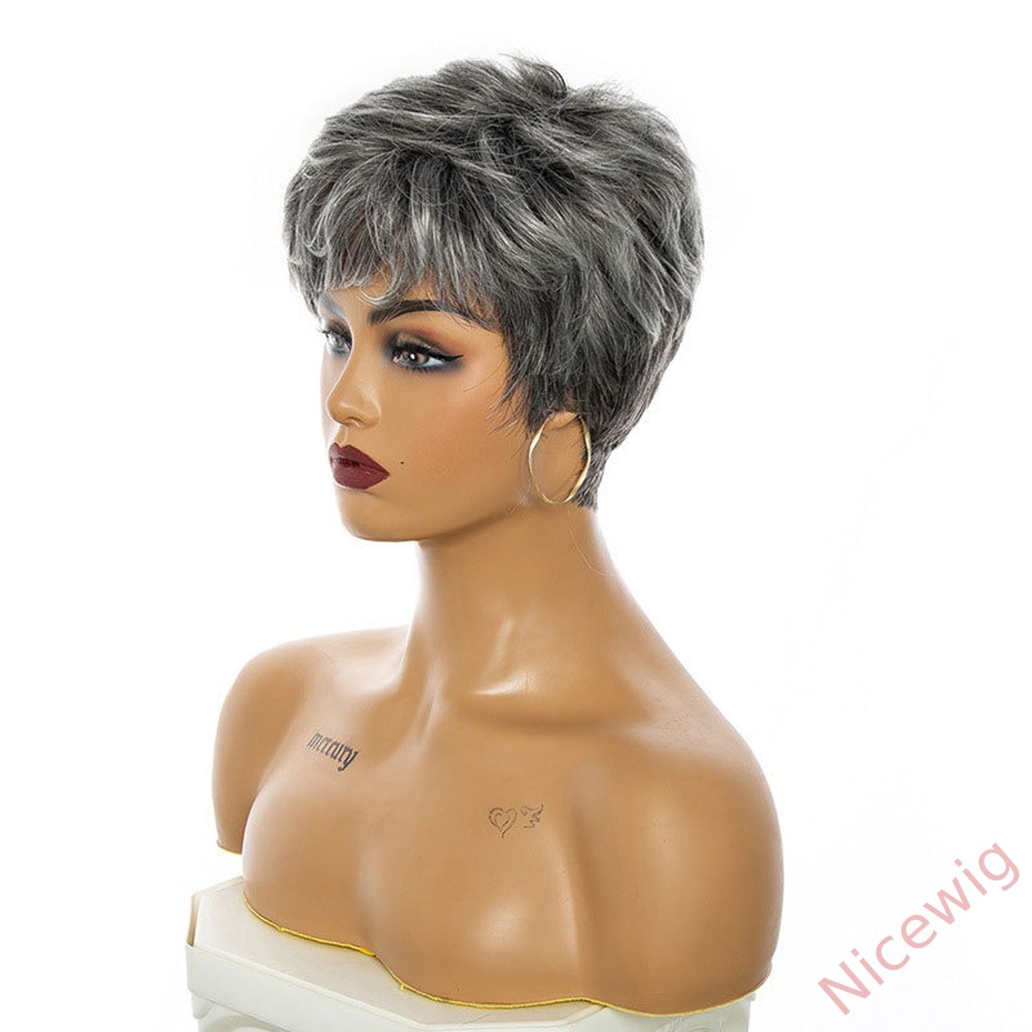 New Glueless Salt and Pepper Short Straight Bob Pixe Cut Wig