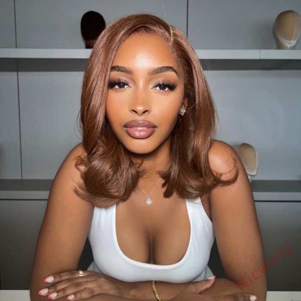 Glueless Short Bob Hair Dark Brown Wavy Wig