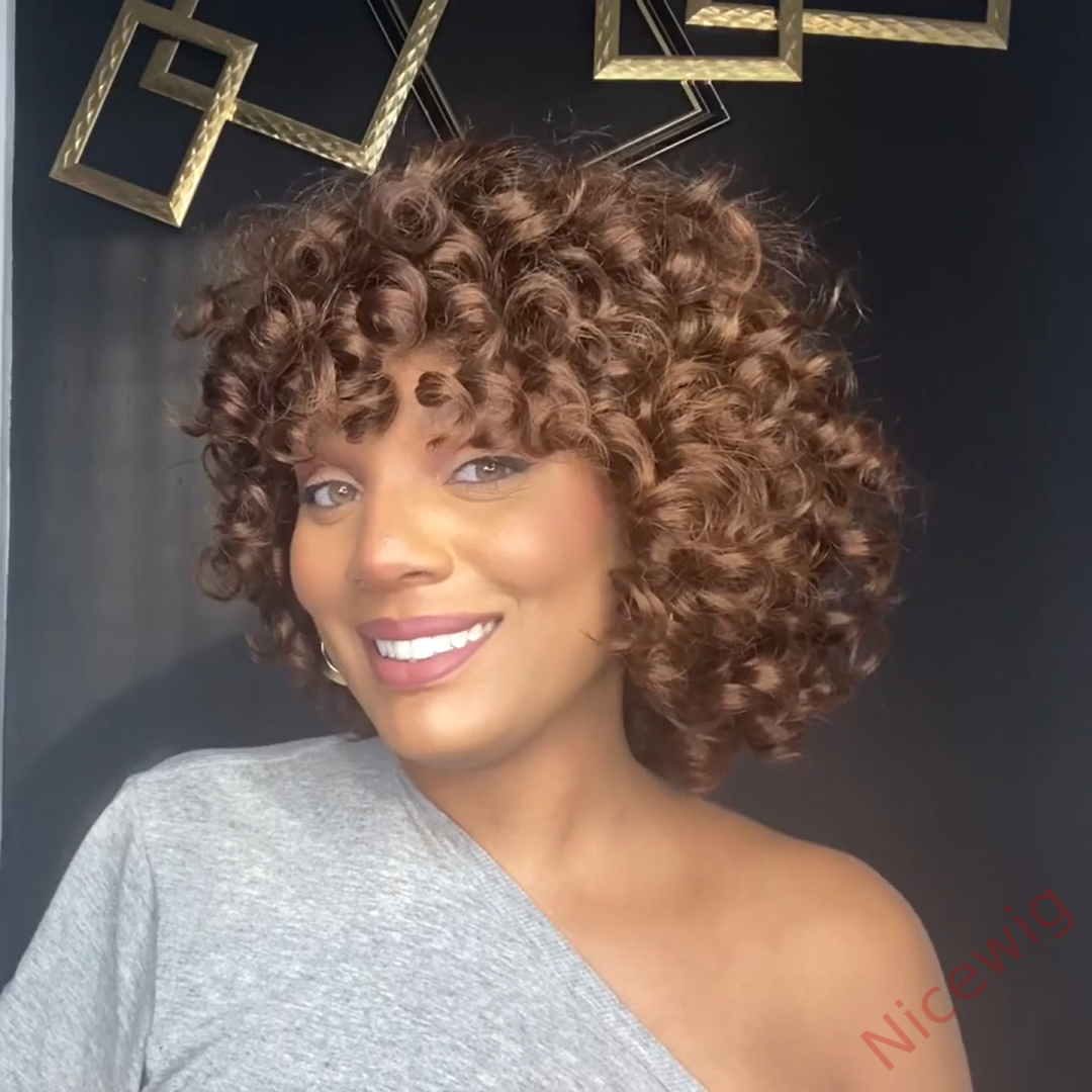 Kinky Curly Wigs With Bangs Fluffy African Ombre Glueless Wigs