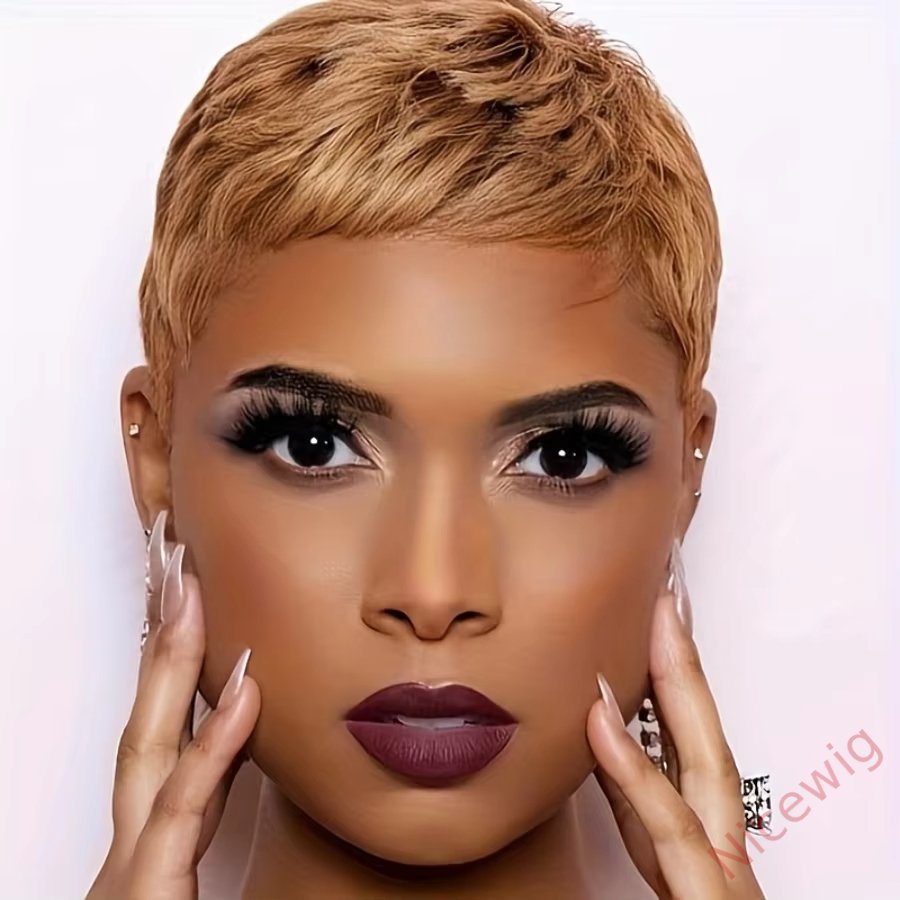 Glueless Golden Straight Hair Short Pixe Cut Wig