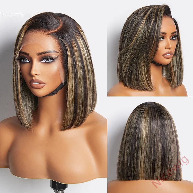 New Glueless Lovely Natrual Bob Styles Silky Hair Brown mixed Blonde Wig