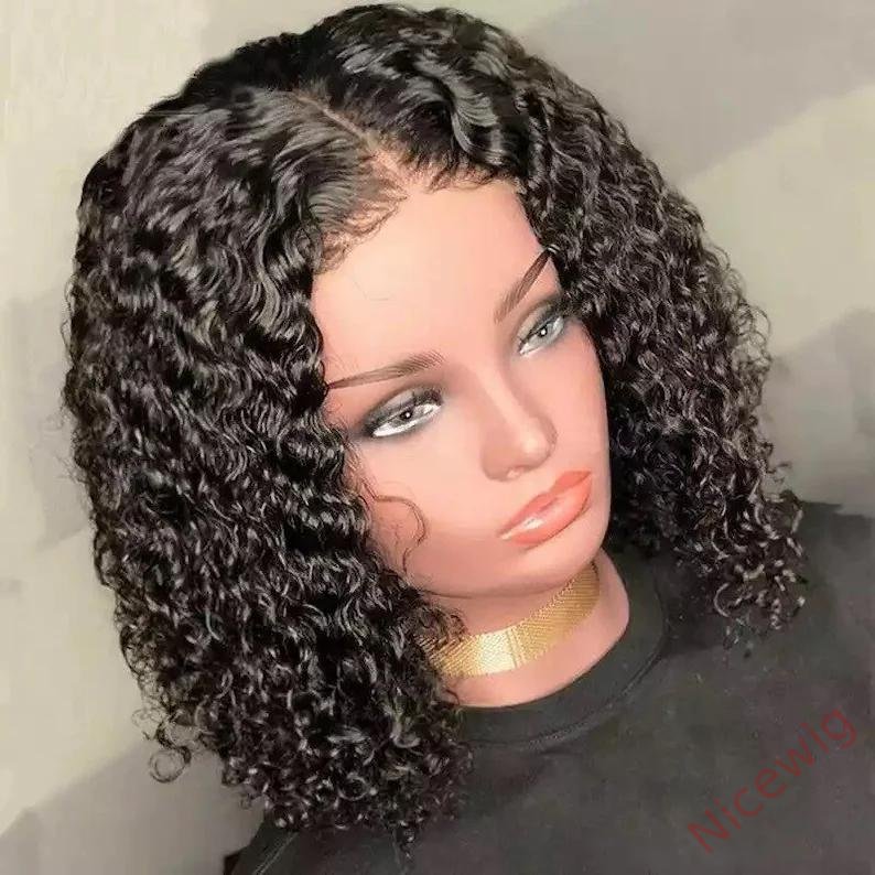Natural Centre Parting Black Short Curly Bob Wig