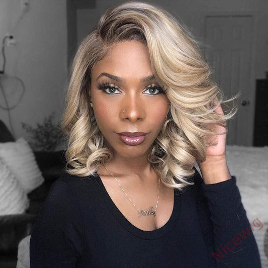 Wine Red/Blonde Short Bob Body Wave Wig For Women