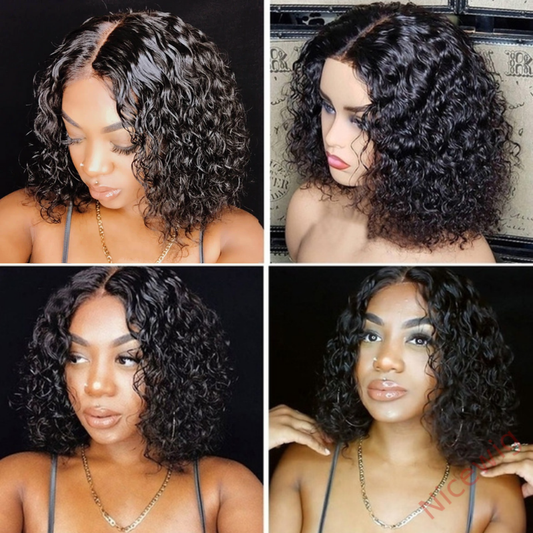 Natural Centre Parting Black Short Curly Bob Wig