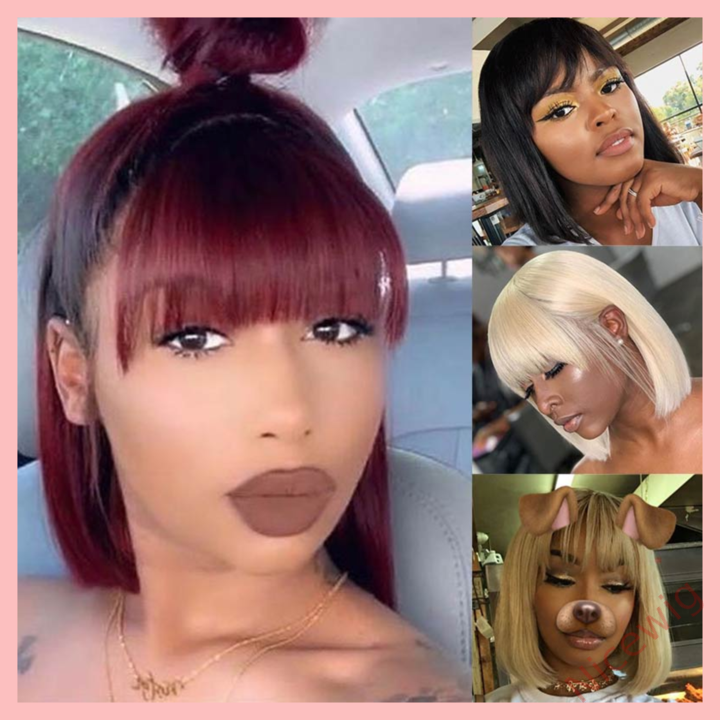 Colorful Brazilian Straight Hair Short BOB Wigs Lady Wig With Bangs