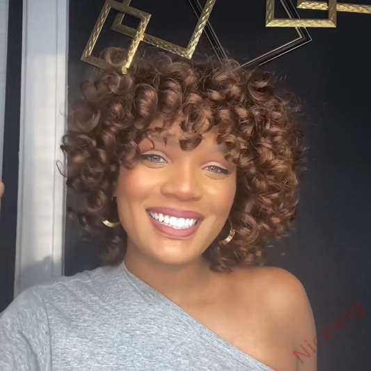 Kinky Curly Wigs With Bangs Fluffy African Ombre Glueless Wigs