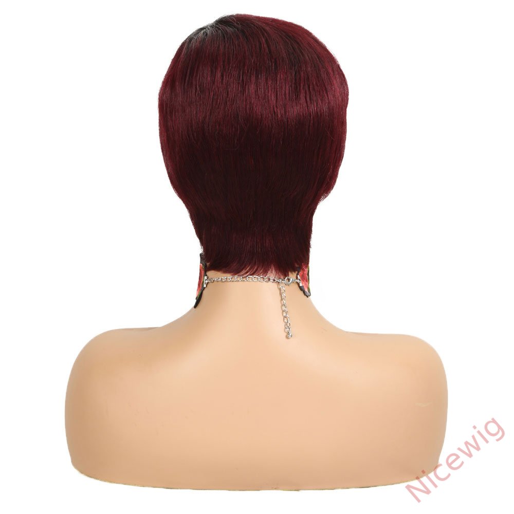 Glueless Wine Red Short pixie cut Wig 4 Inch Bob Straight Hair