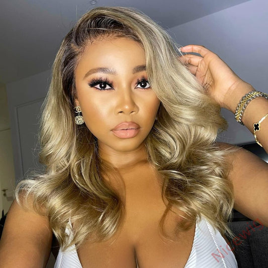 Black Gradient Light Brown Deep Wave Wig Short Bob Wig