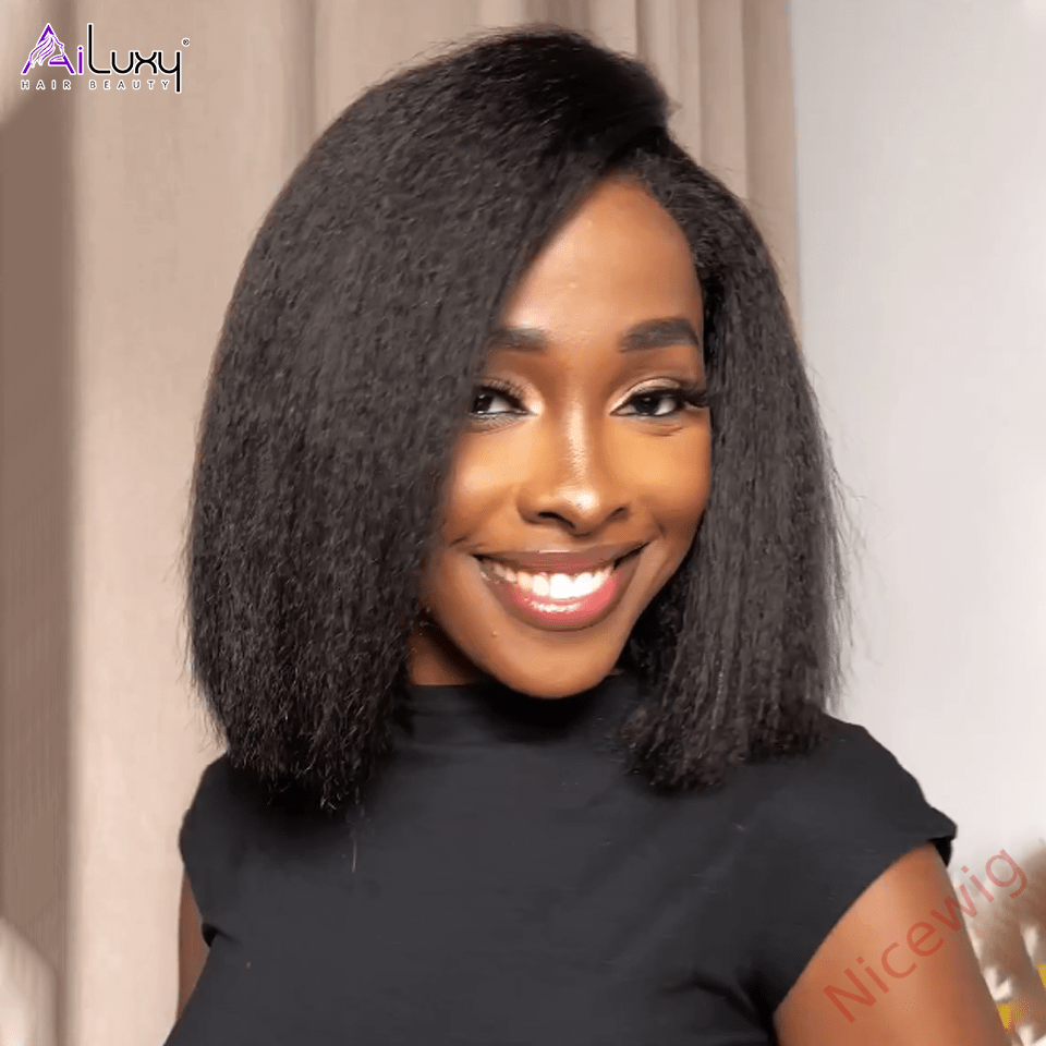 Glueless Lovely Black Gradient Light Brown Natrual Bob Styles Silky Yaki Hair Wig
