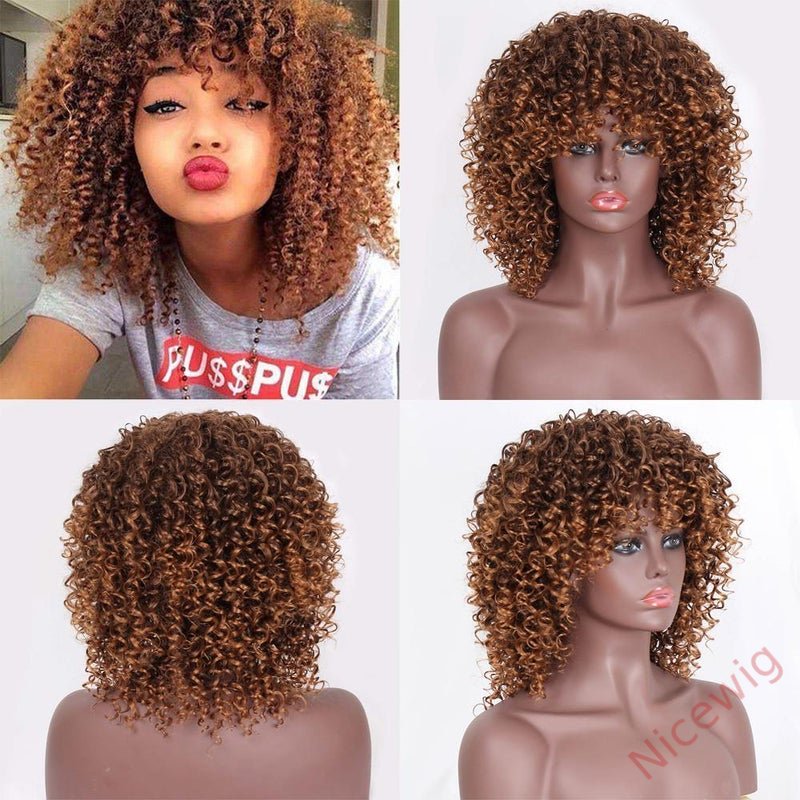 Salt and Pepper Curly Hair Wig With Bangs Glueless Wigs