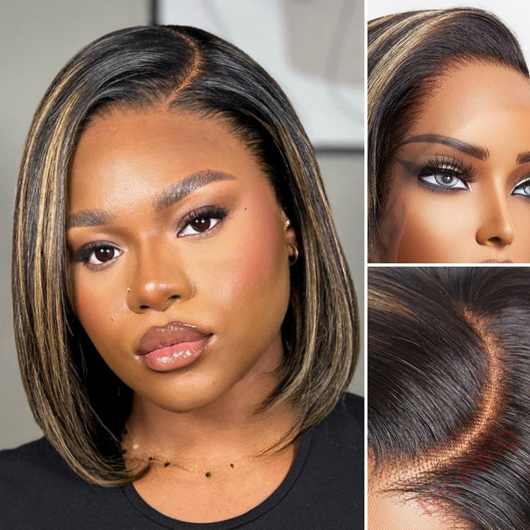 New Glueless Lovely Natrual Bob Styles Silky Hair Brown mixed Blonde Wig